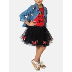 NEW! Disney Couture Minnie Mouse Bow Tulle Tutu Skirt ONLY Black Red SZ 7-8 Yrs